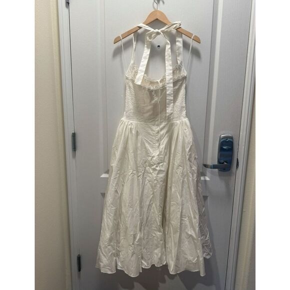 Line & Dot White Halter Midi Dress Smocked Bodice Open Back Size S NWOT - Picture 4 of 5